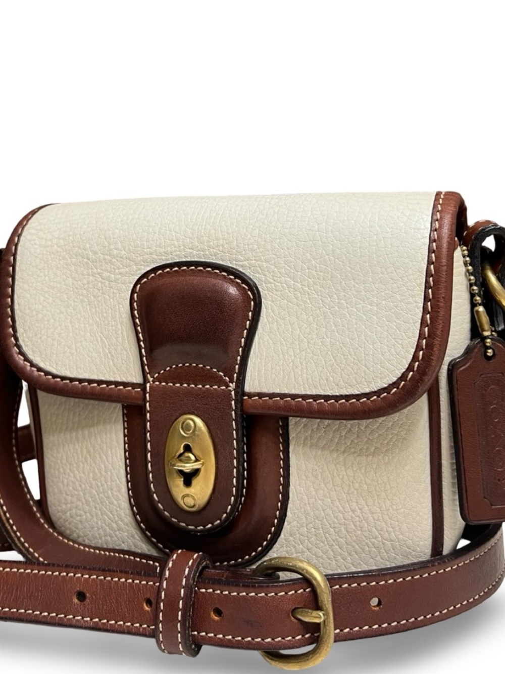 90s Vintage COACH Durham Mini Bag in Bone with Tan Trim - Picture 14 of 16